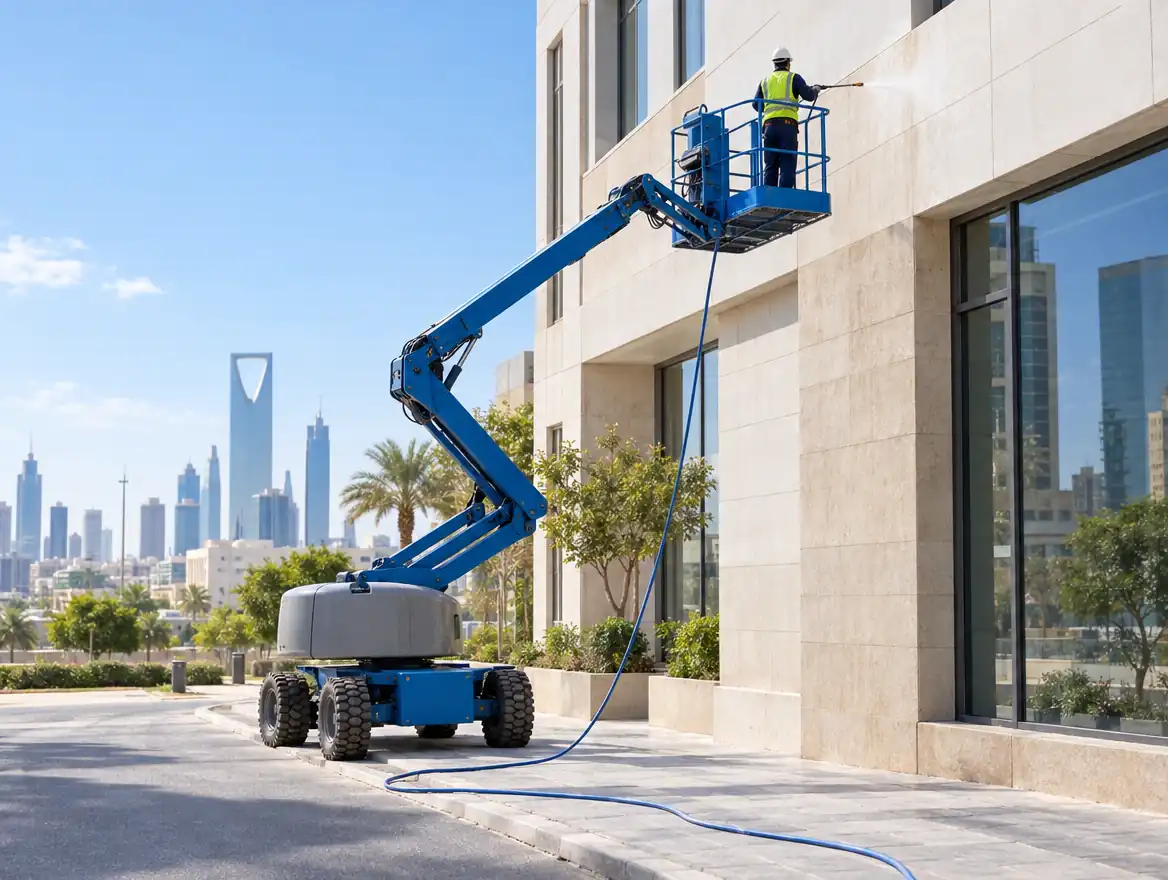 صورة توضيحية لخدمة رافعات تنظيف الواجهات