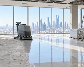 صورة توضيحية لخدمة تنظيف ما بعد التشطيب التجاري